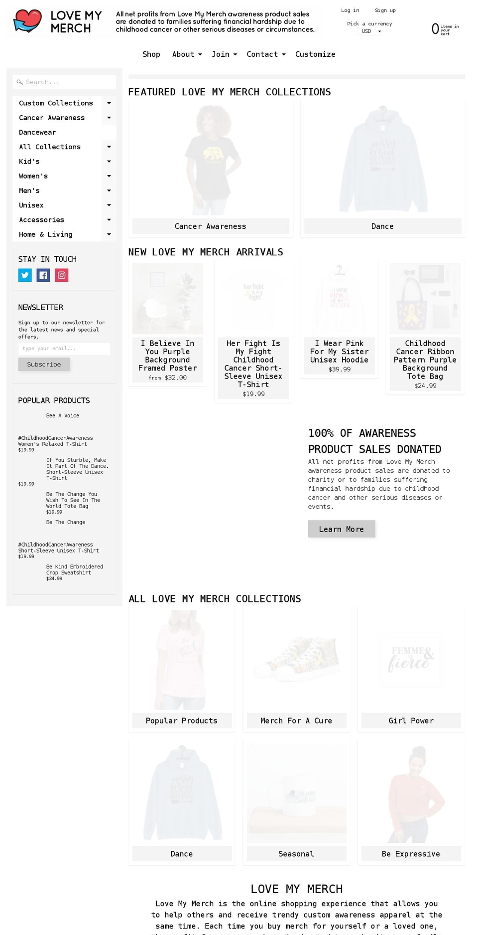 lovemymerch.com shopify website screenshot