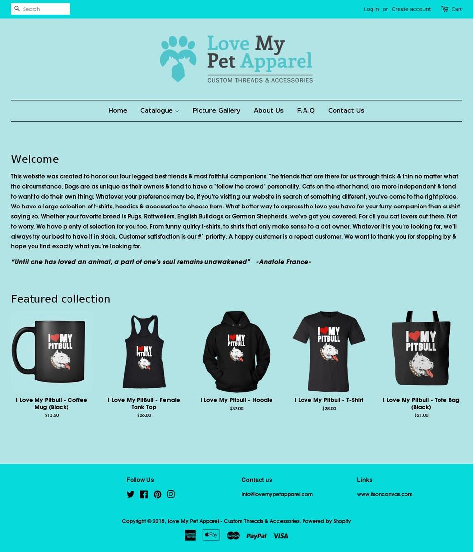 lovemypetapparel.com — Shopify storefront screenshot