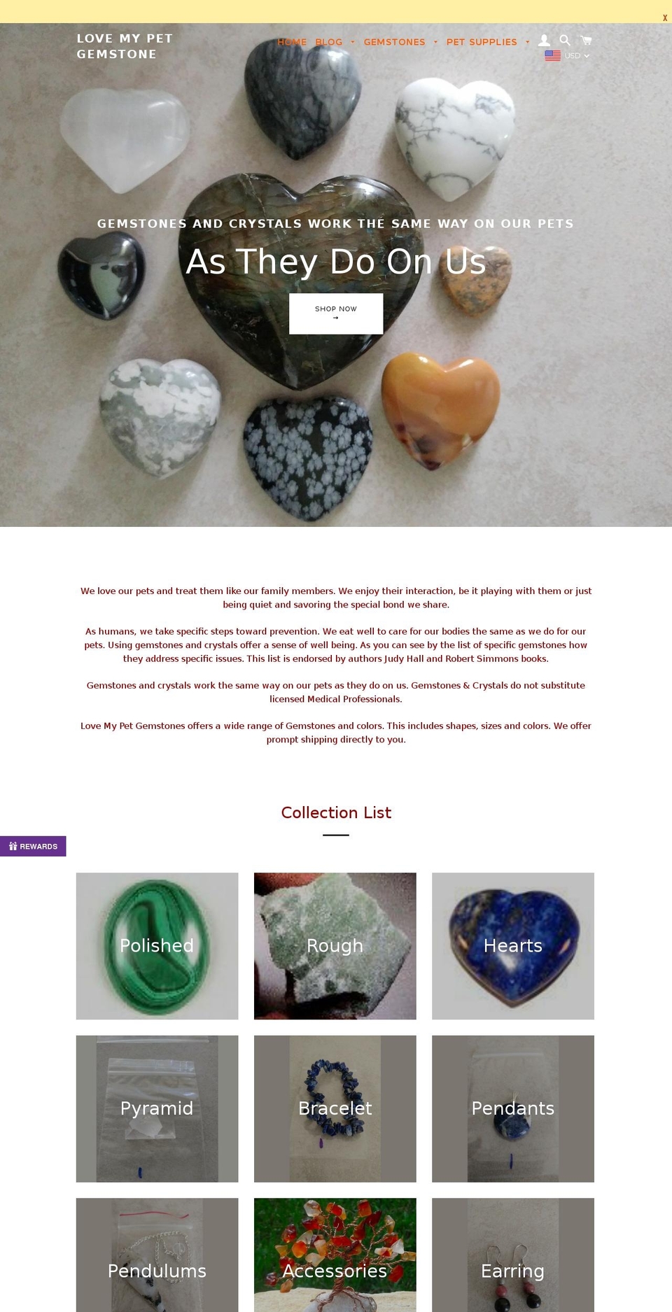 lovemypetgemstone.com — Shopify storefront screenshot
