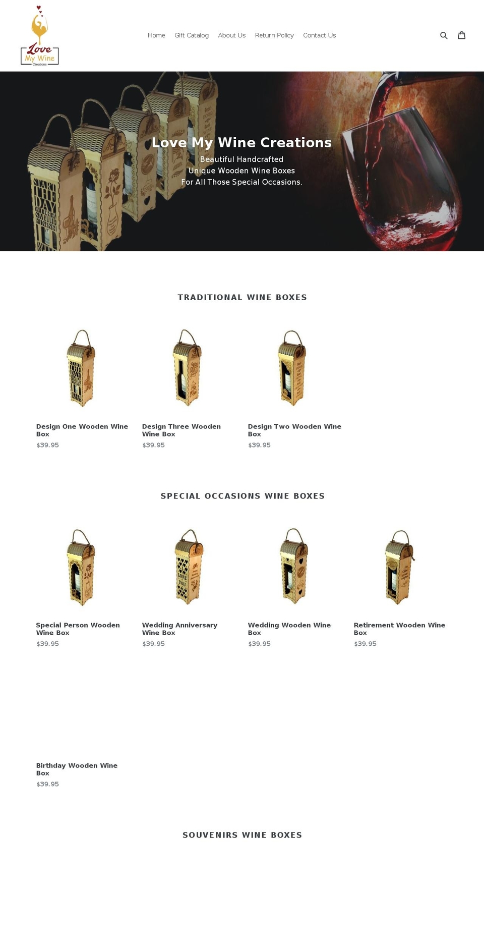 lovemywinecreations.com — Shopify storefront screenshot