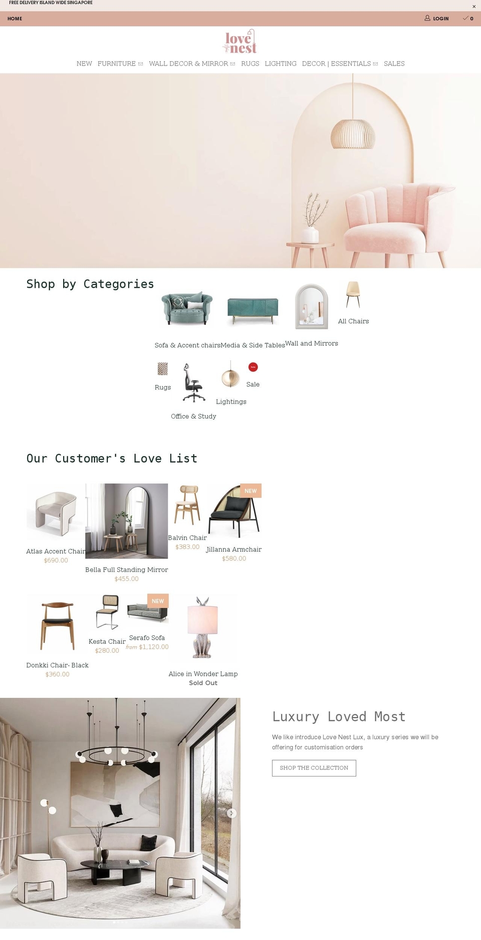 lovenestliving.com shopify website screenshot