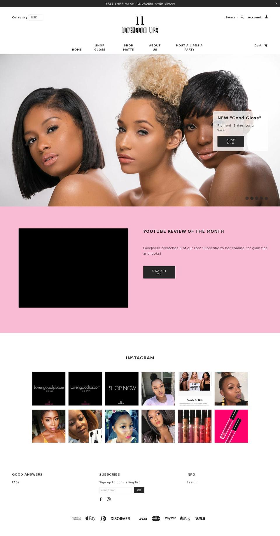 lovengoodlips.com — Shopify storefront screenshot