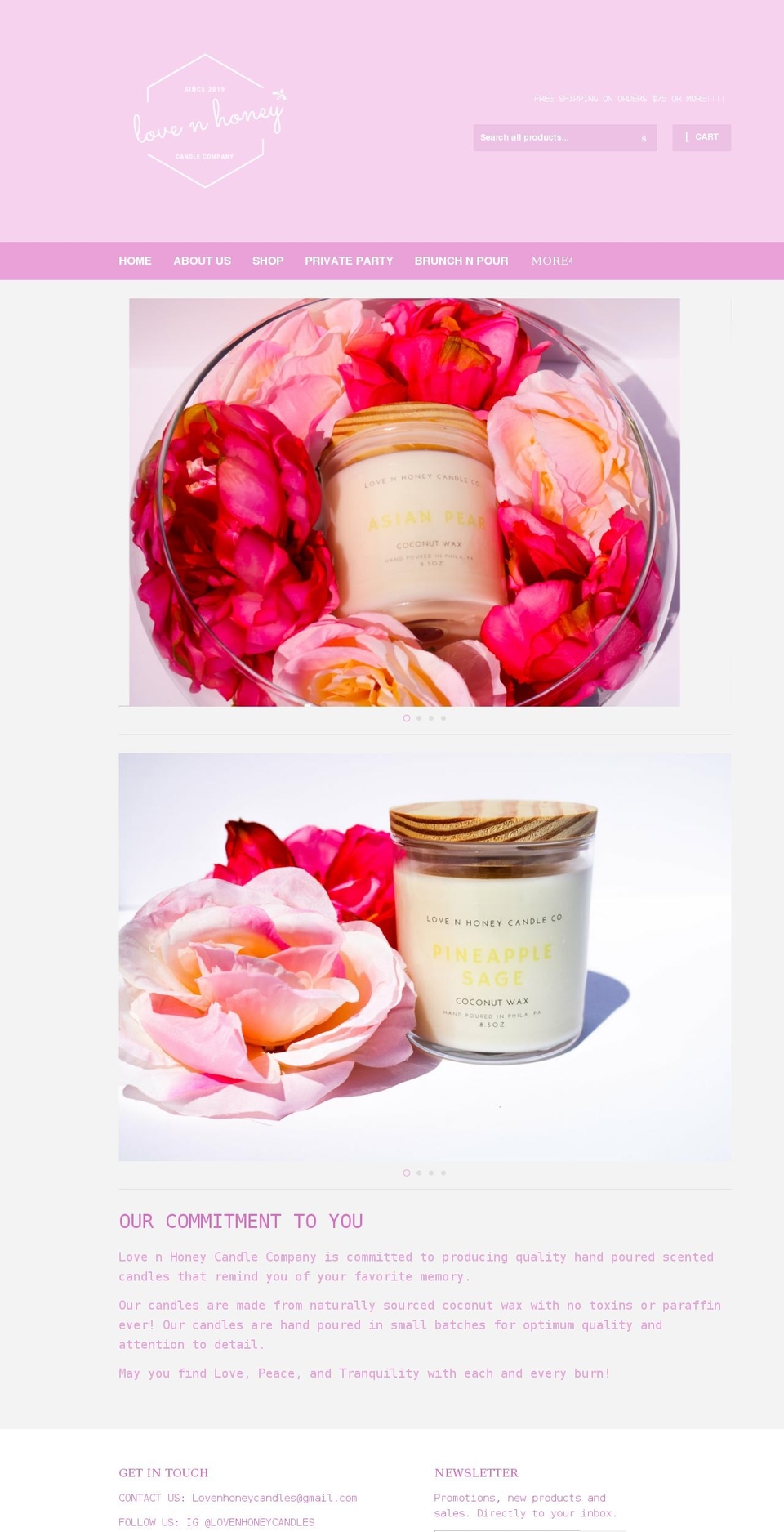 lovenhoneycandles.com shopify website screenshot