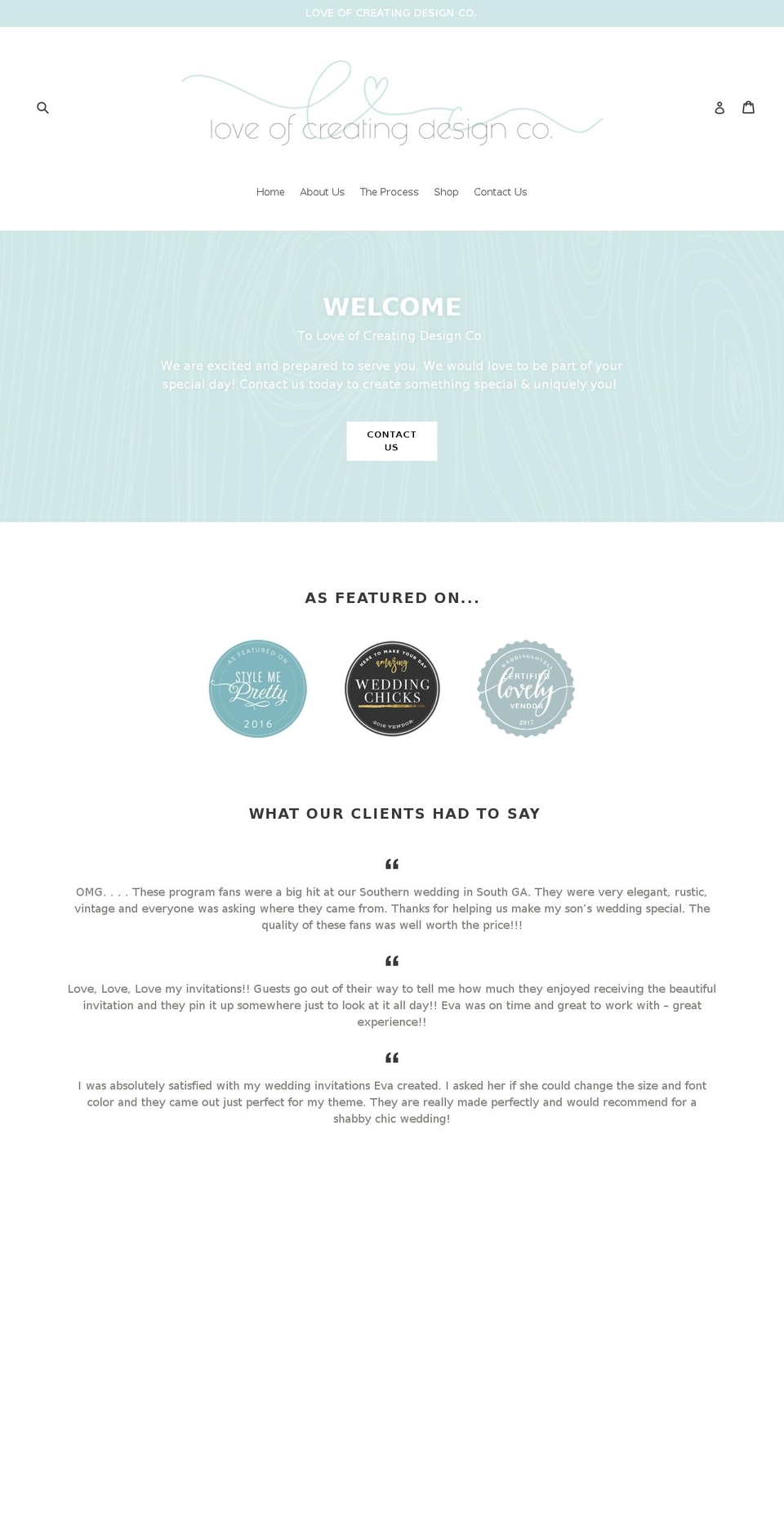 loveofcreatingdesign.com — Shopify storefront screenshot