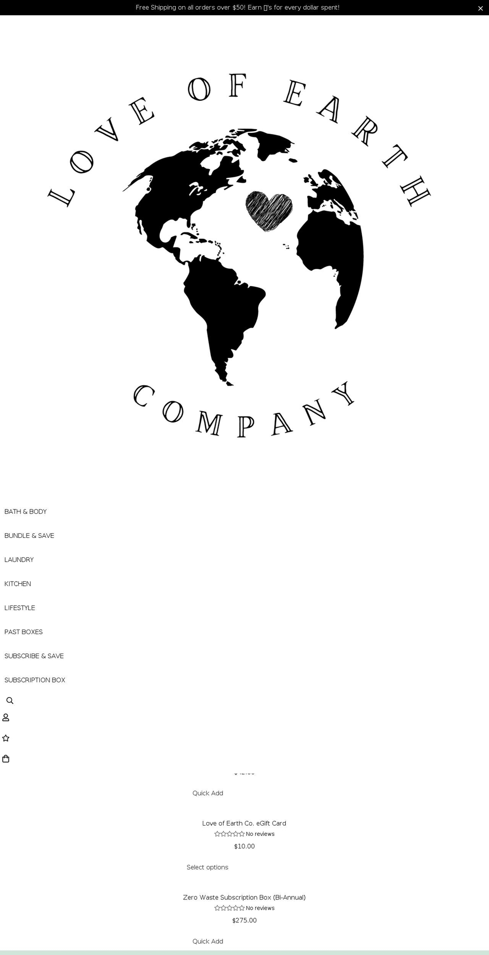 loveofearthco.com shopify website screenshot