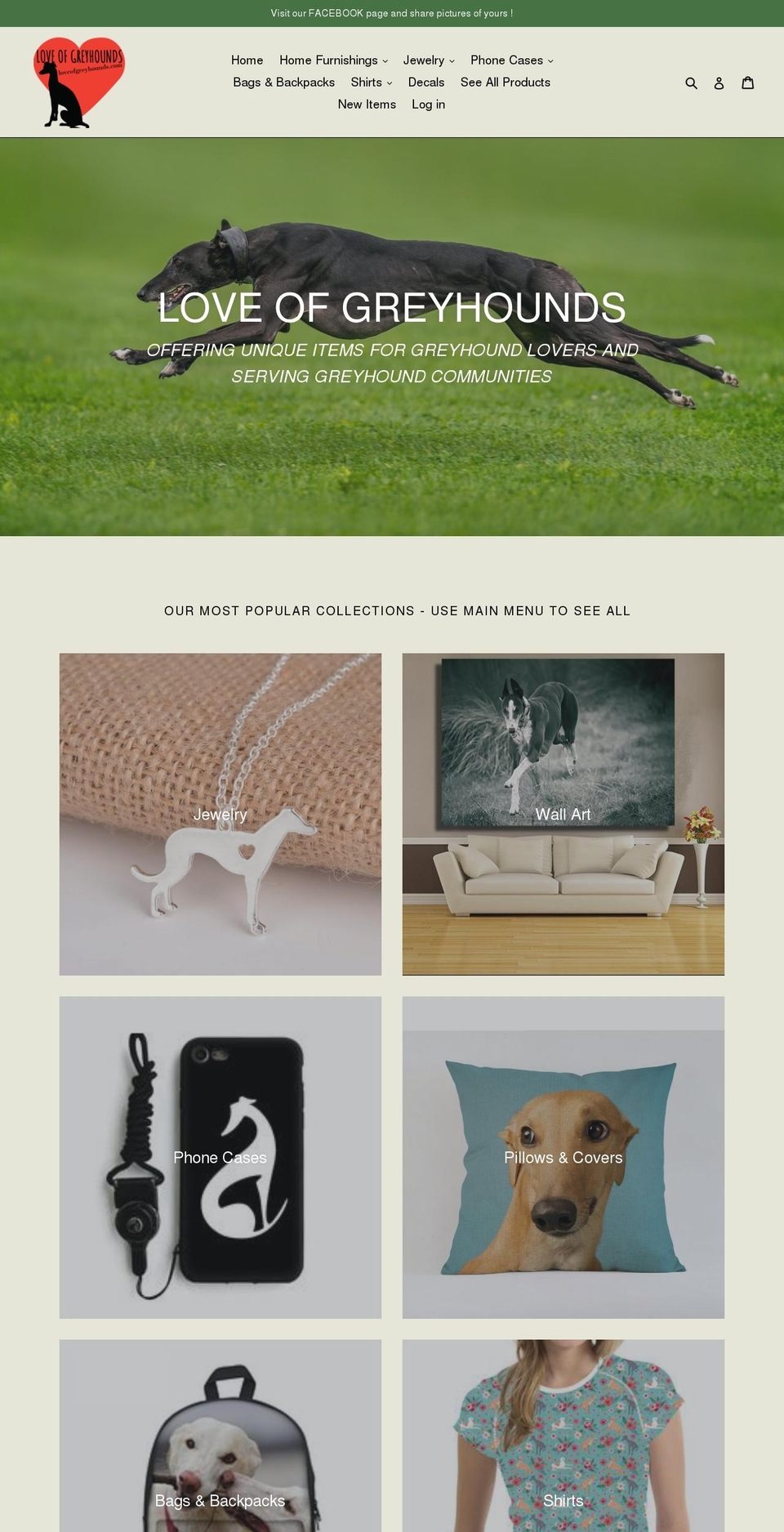 loveofgreyhounds.com — Shopify storefront screenshot