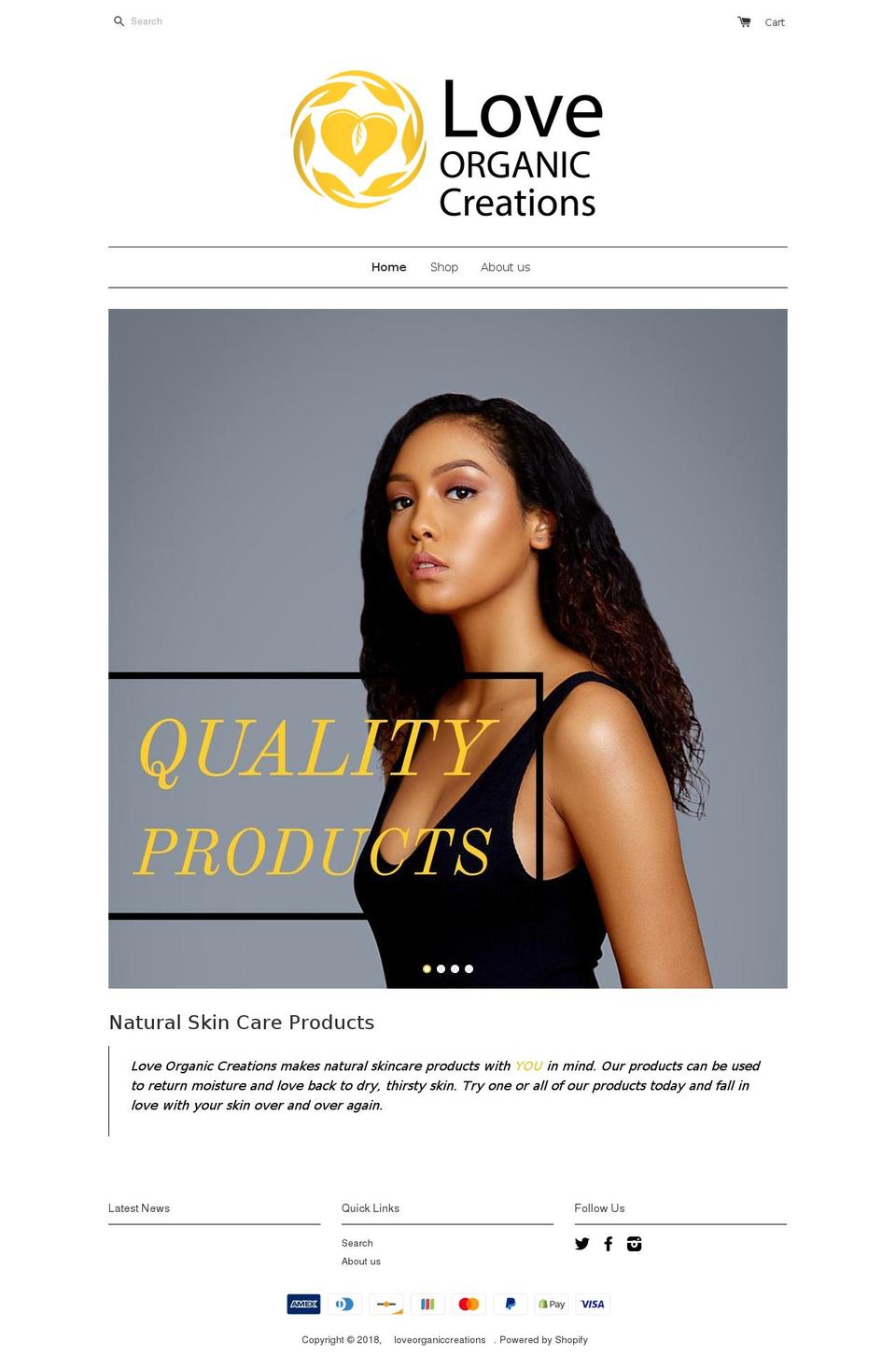 loveorganiccreations.com — Shopify storefront screenshot