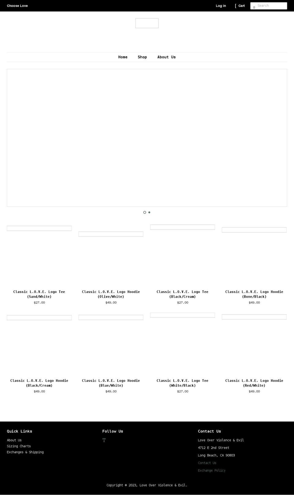 loveoverviolenceandevil.com shopify website screenshot