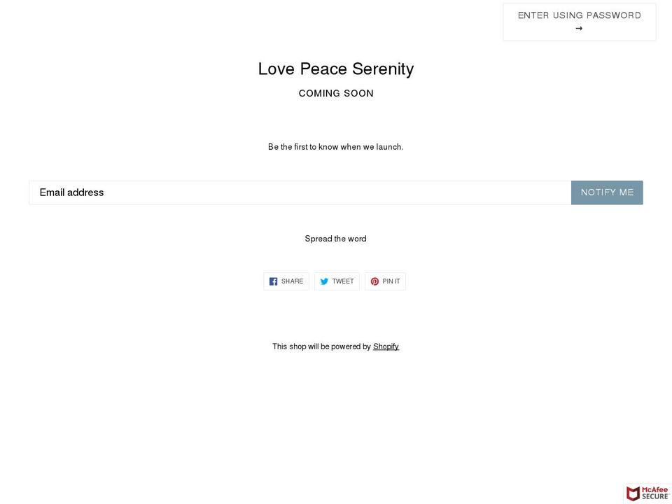 lovepeaceserenity.com — Shopify storefront screenshot