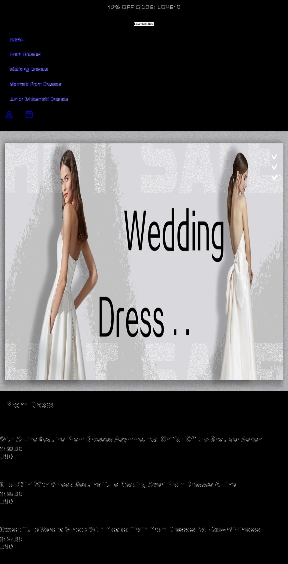 lovepromdress.com shopify website screenshot