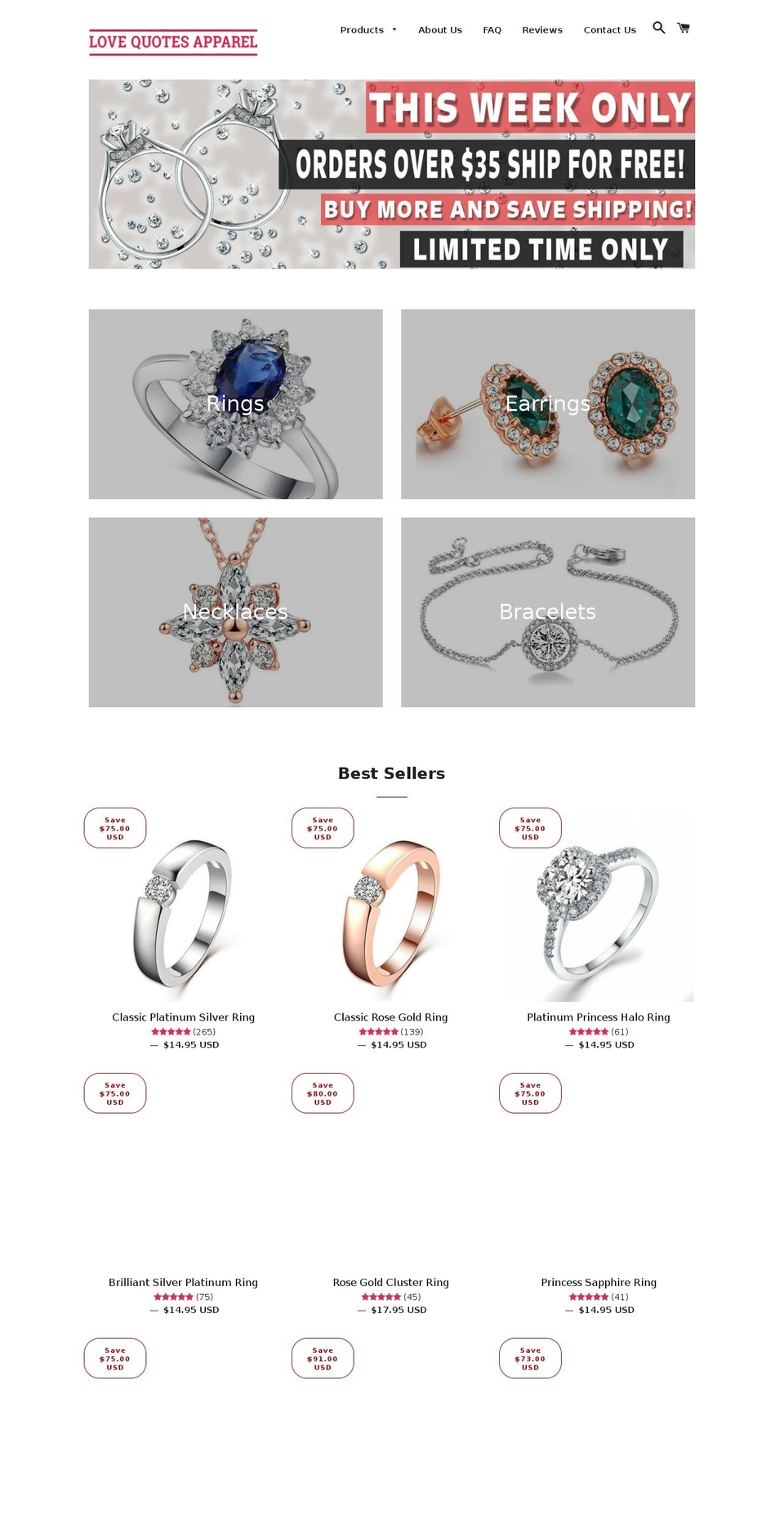lovequotes.diamonds shopify website screenshot