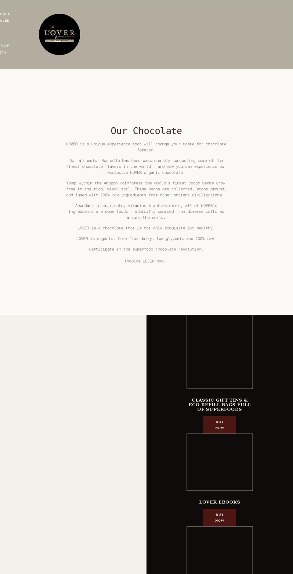 loverorganicchocolate.com shopify website screenshot