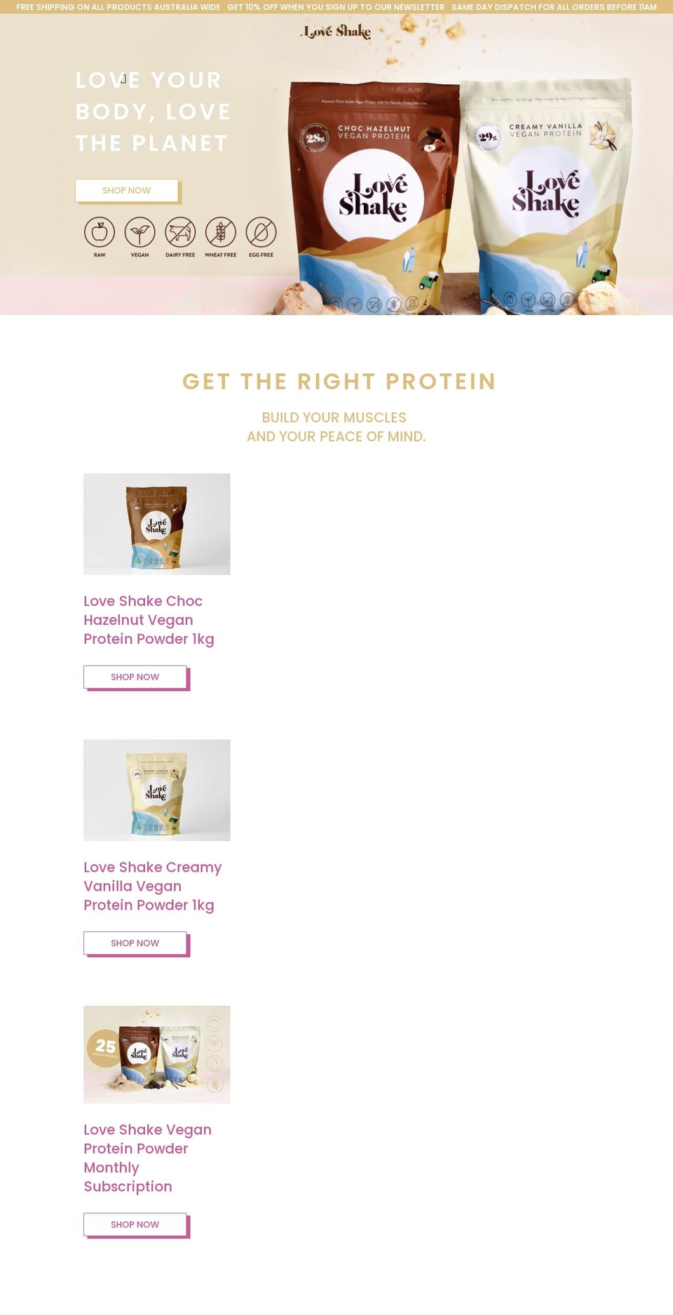 loveshakeaustralia.com shopify website screenshot