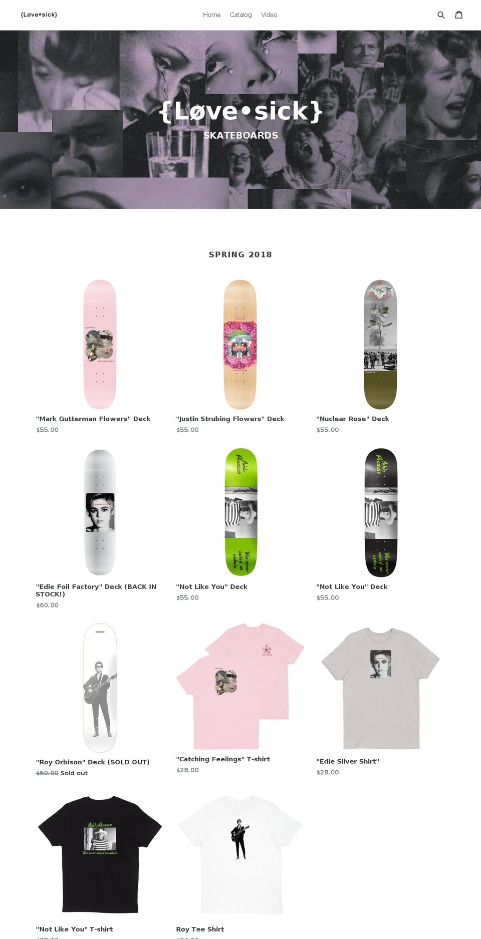 lovesickskateboards.com shopify website screenshot