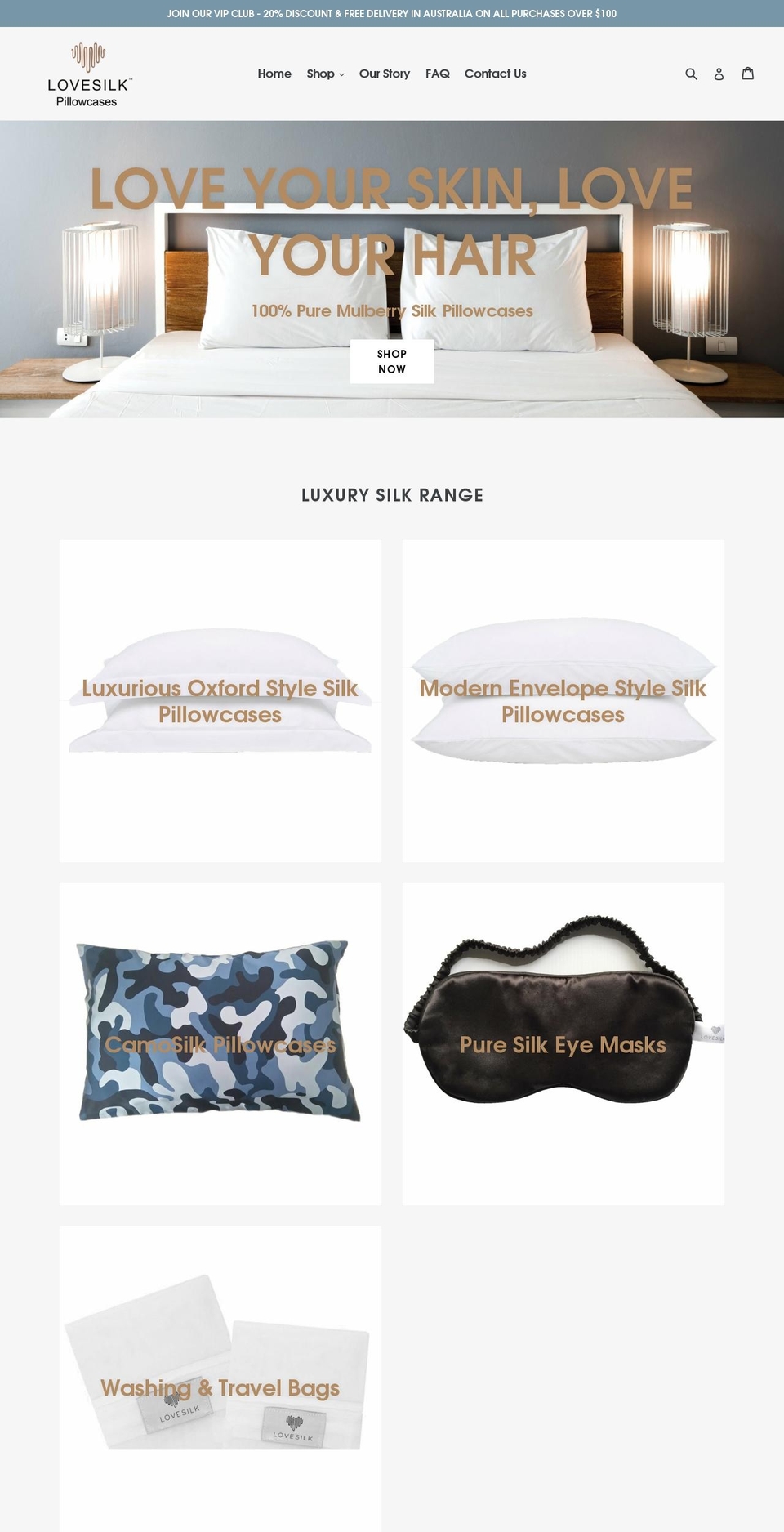 lovesilkpillowcase.com shopify website screenshot