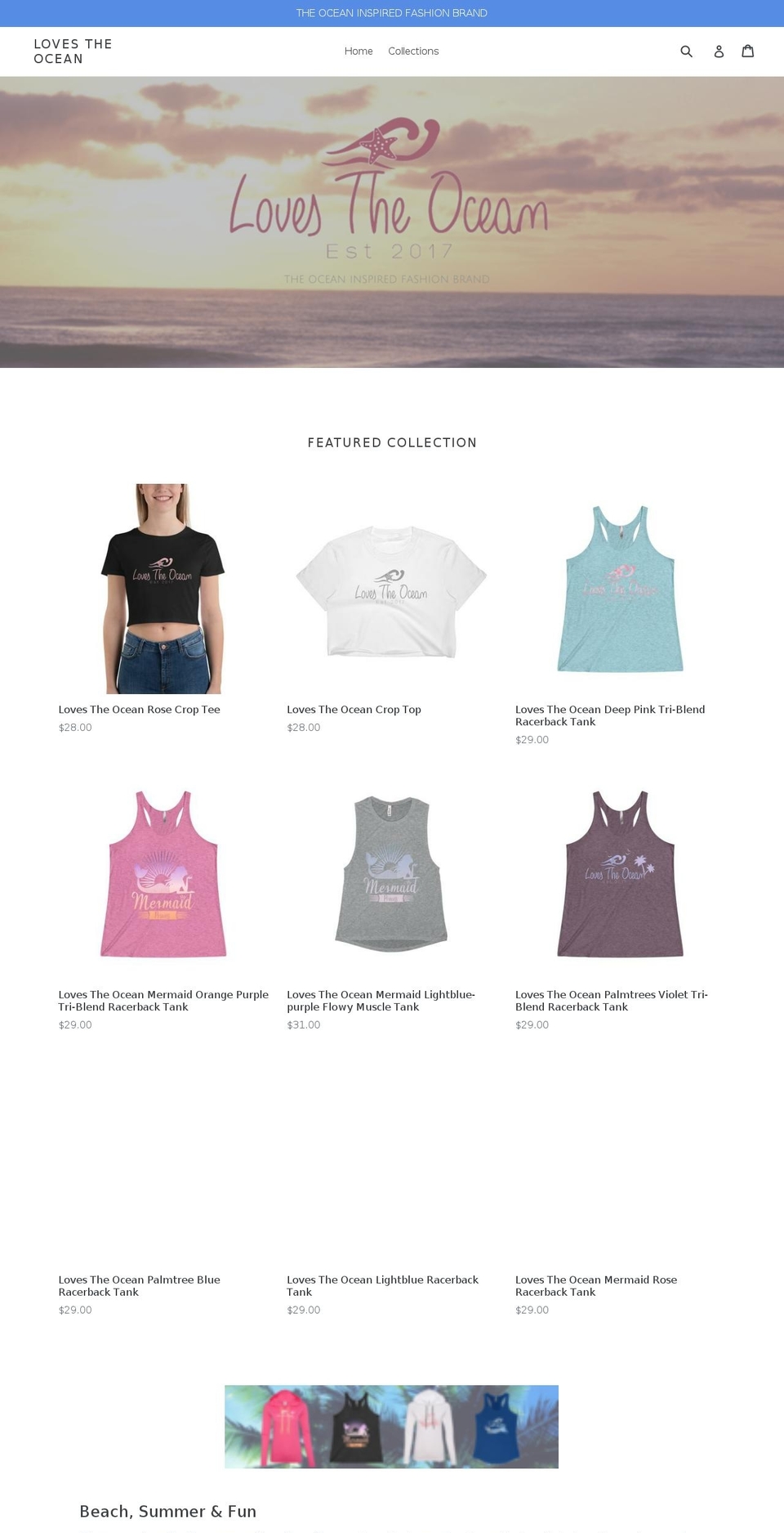 lovestheocean.net shopify website screenshot
