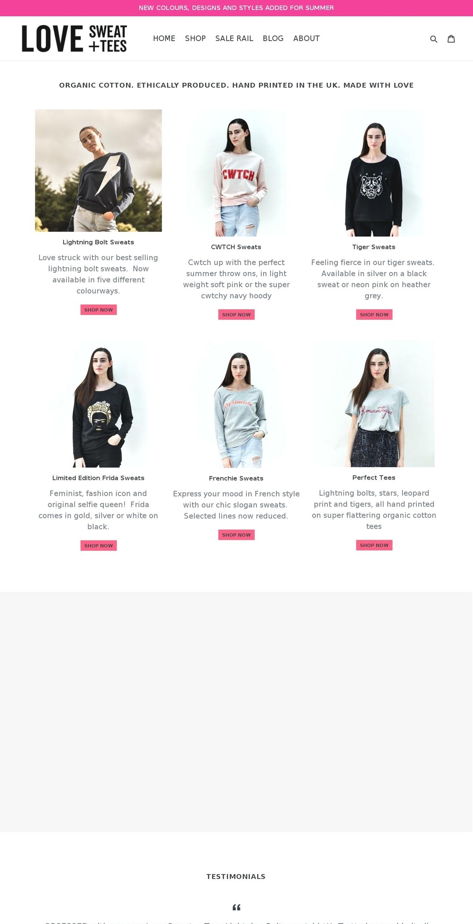 lovesweatandtees.com — Shopify storefront screenshot