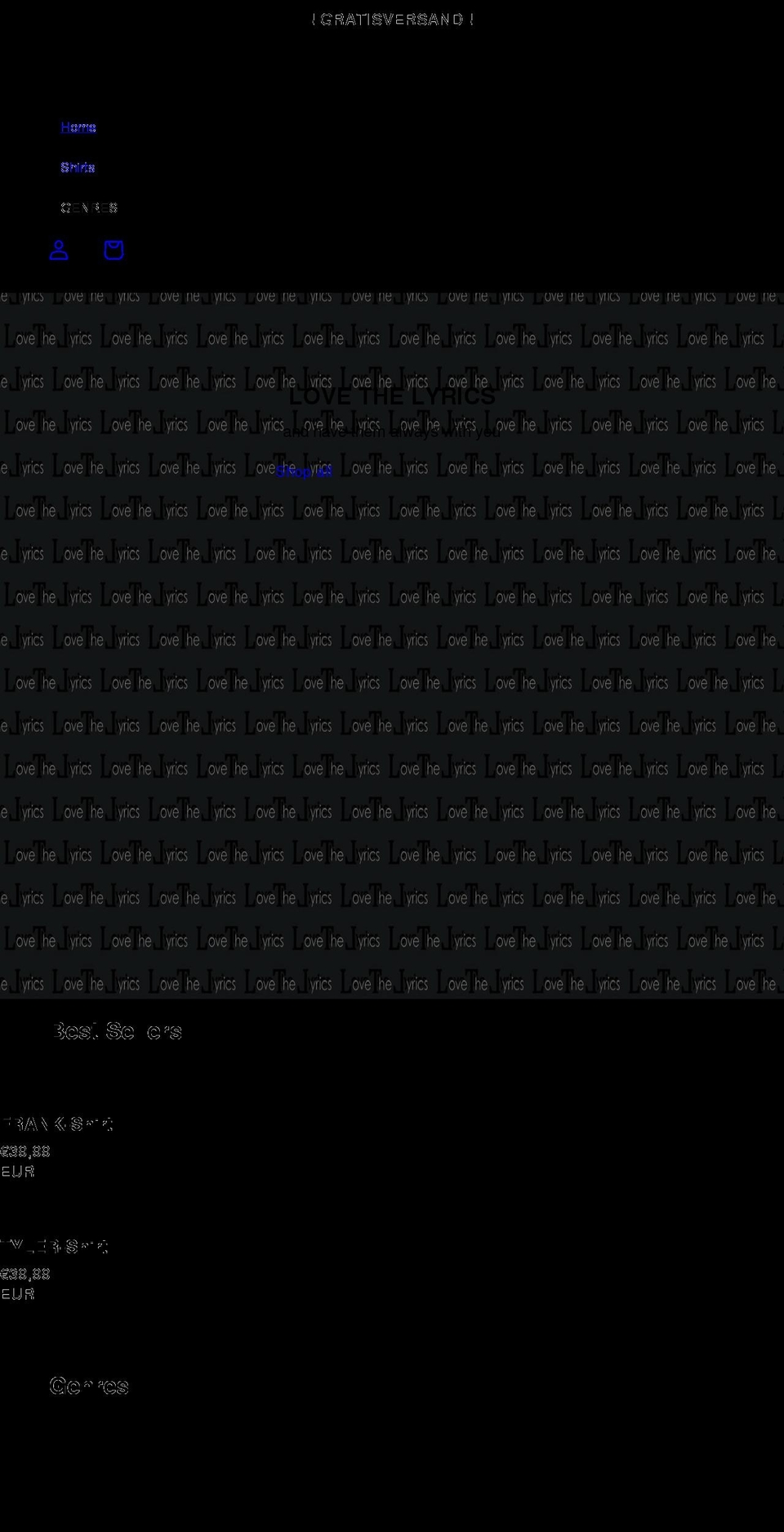 lovethelyrics.com shopify website screenshot