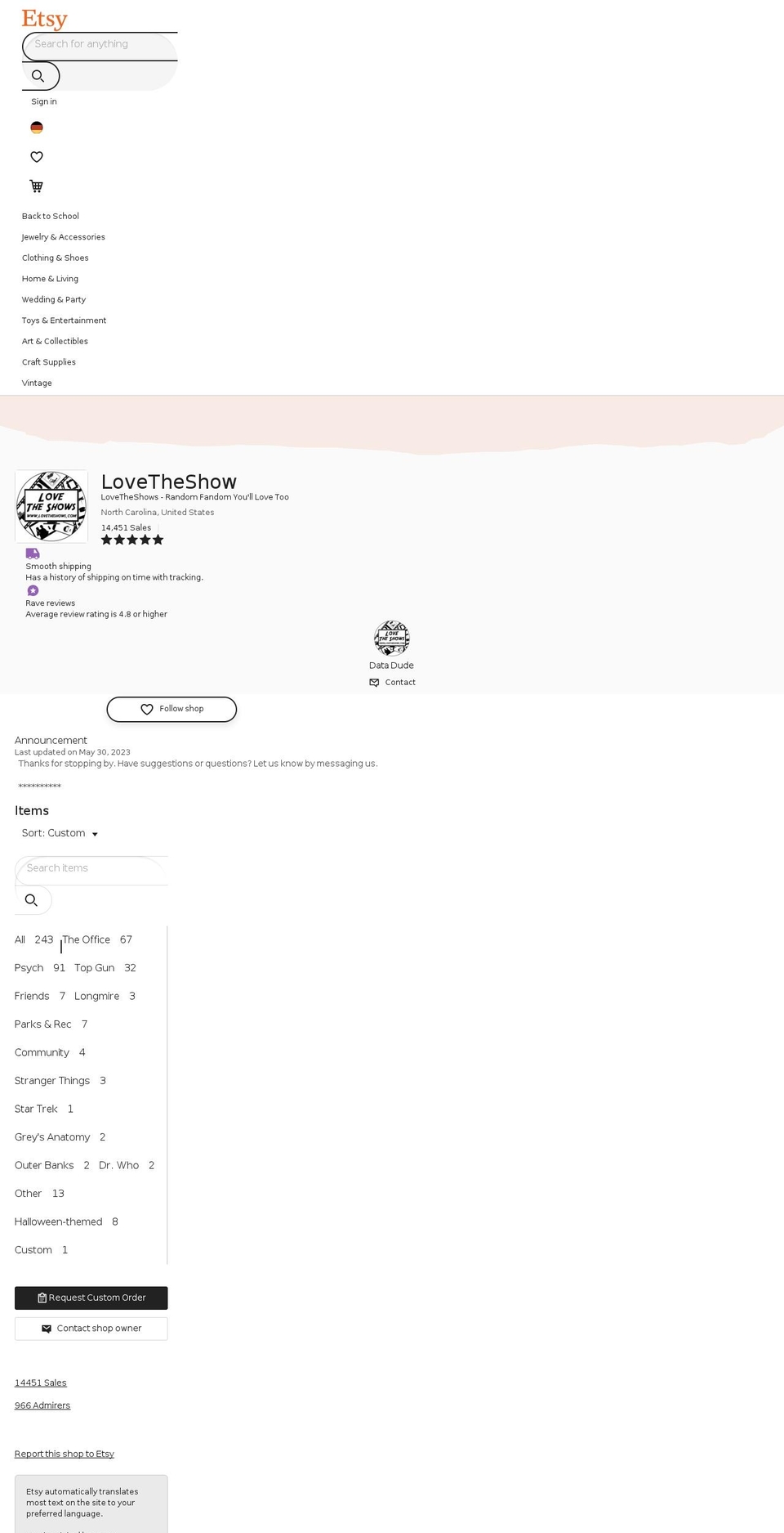 lovetheshows.com shopify website screenshot