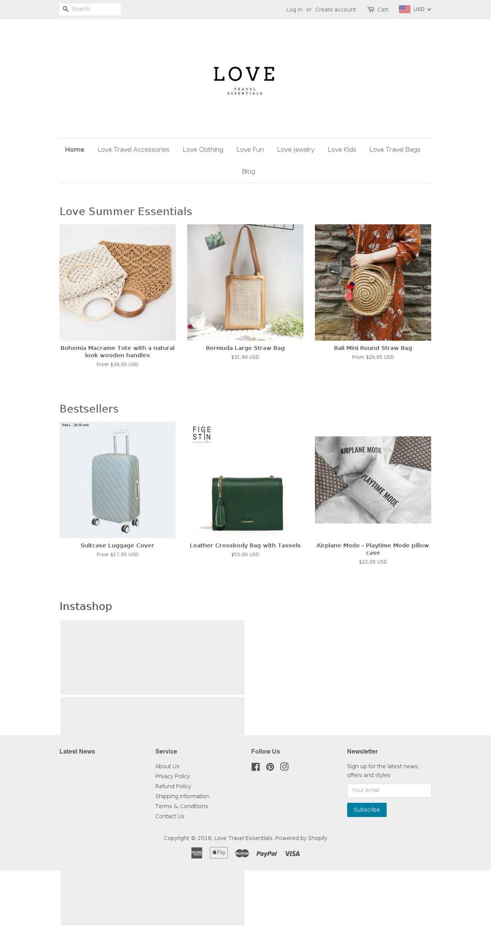 lovetravelessentials.com shopify website screenshot