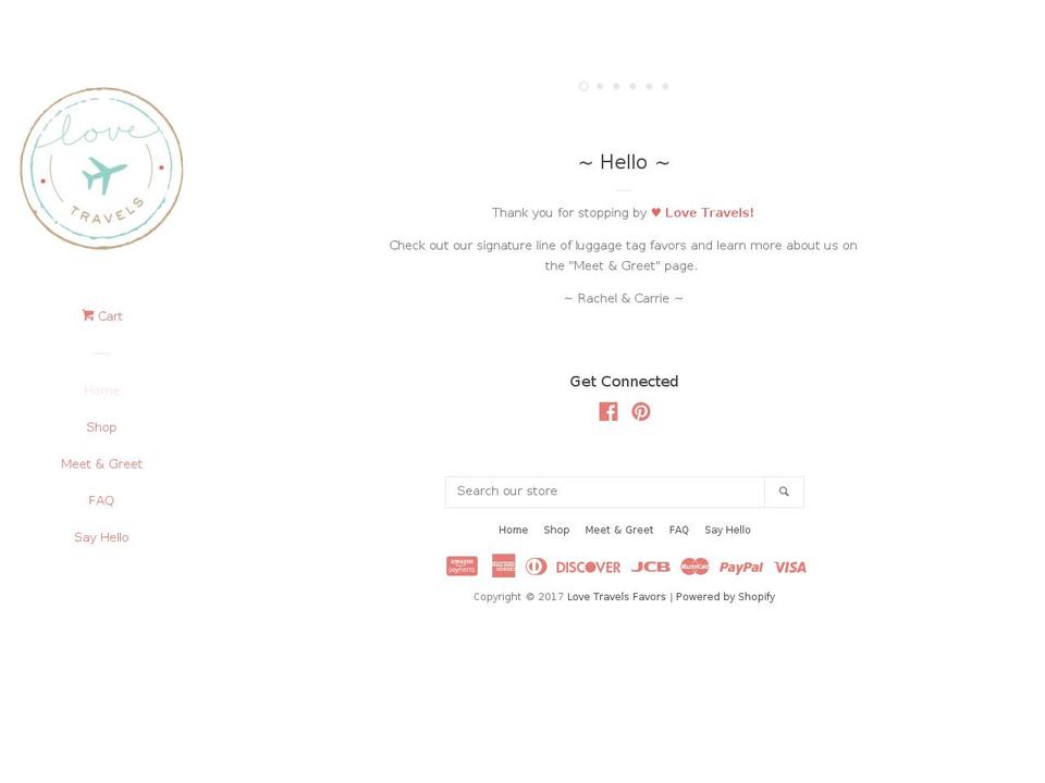 lovetravelsfavors.com shopify website screenshot