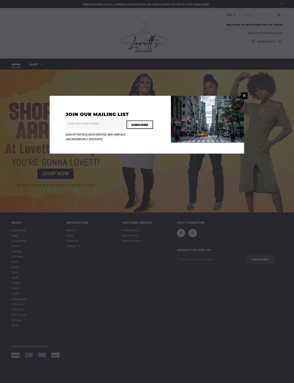 lovettsboutique.com shopify website screenshot