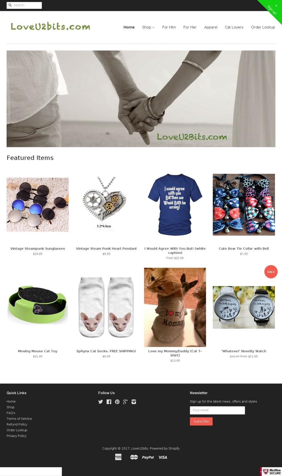 loveu2bits.com shopify website screenshot