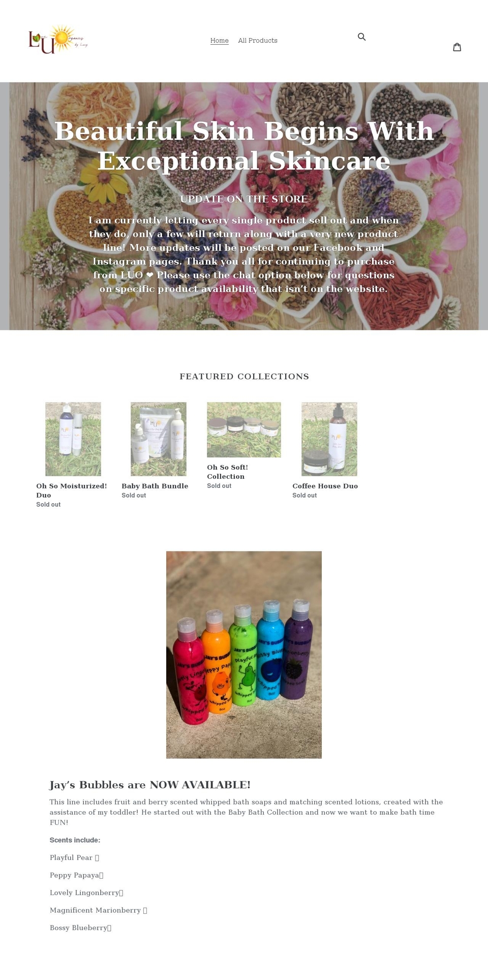 loveuorganics.com shopify website screenshot