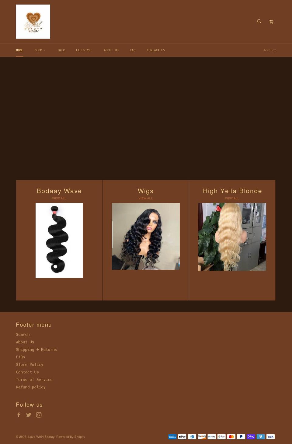 lovewhirlbeauty.com shopify website screenshot