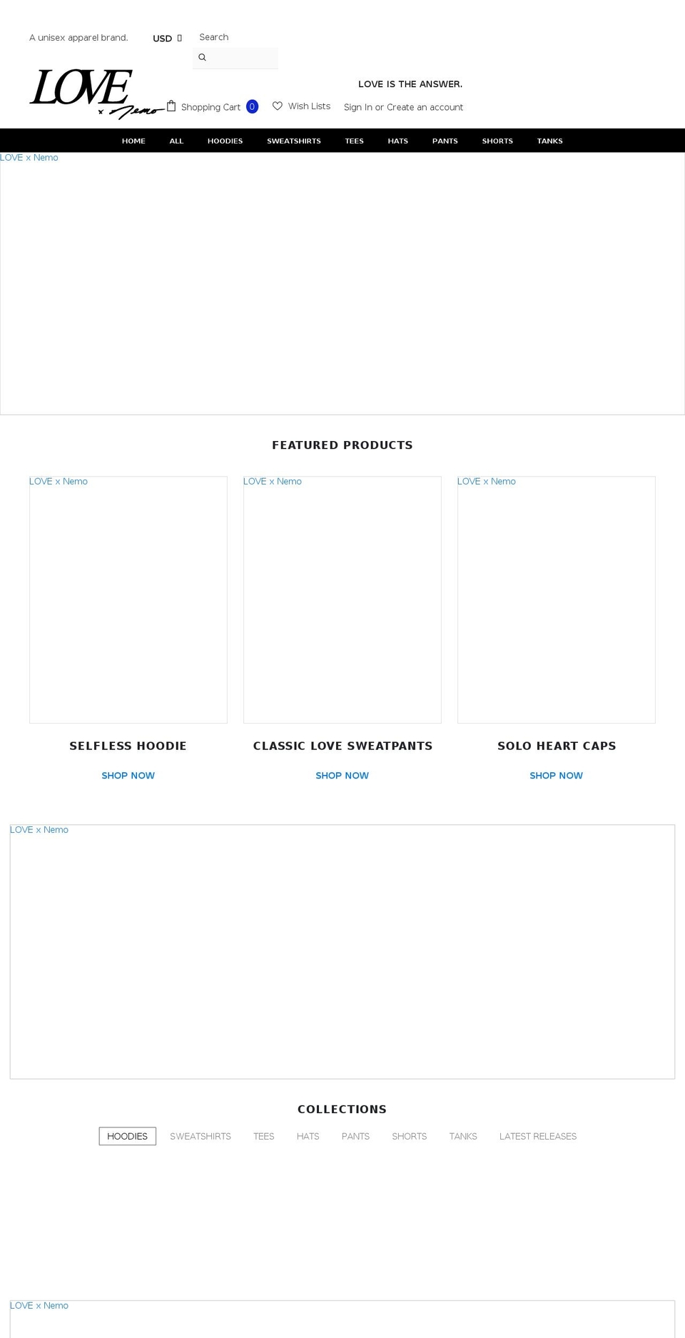 lovexnemo.com shopify website screenshot