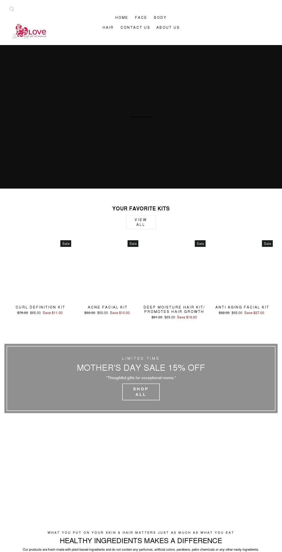 loveyourselfallnatural.com shopify website screenshot