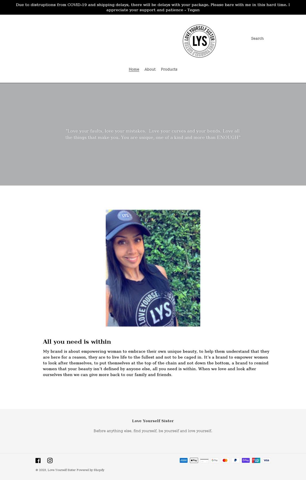 loveyourselfsister.com shopify website screenshot