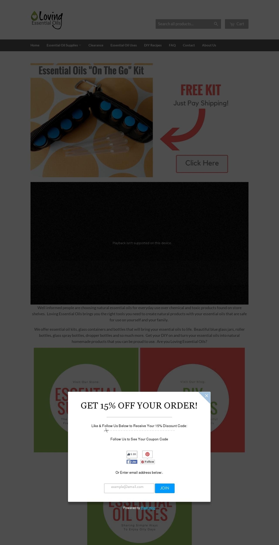 lovingessentialoils.com shopify website screenshot