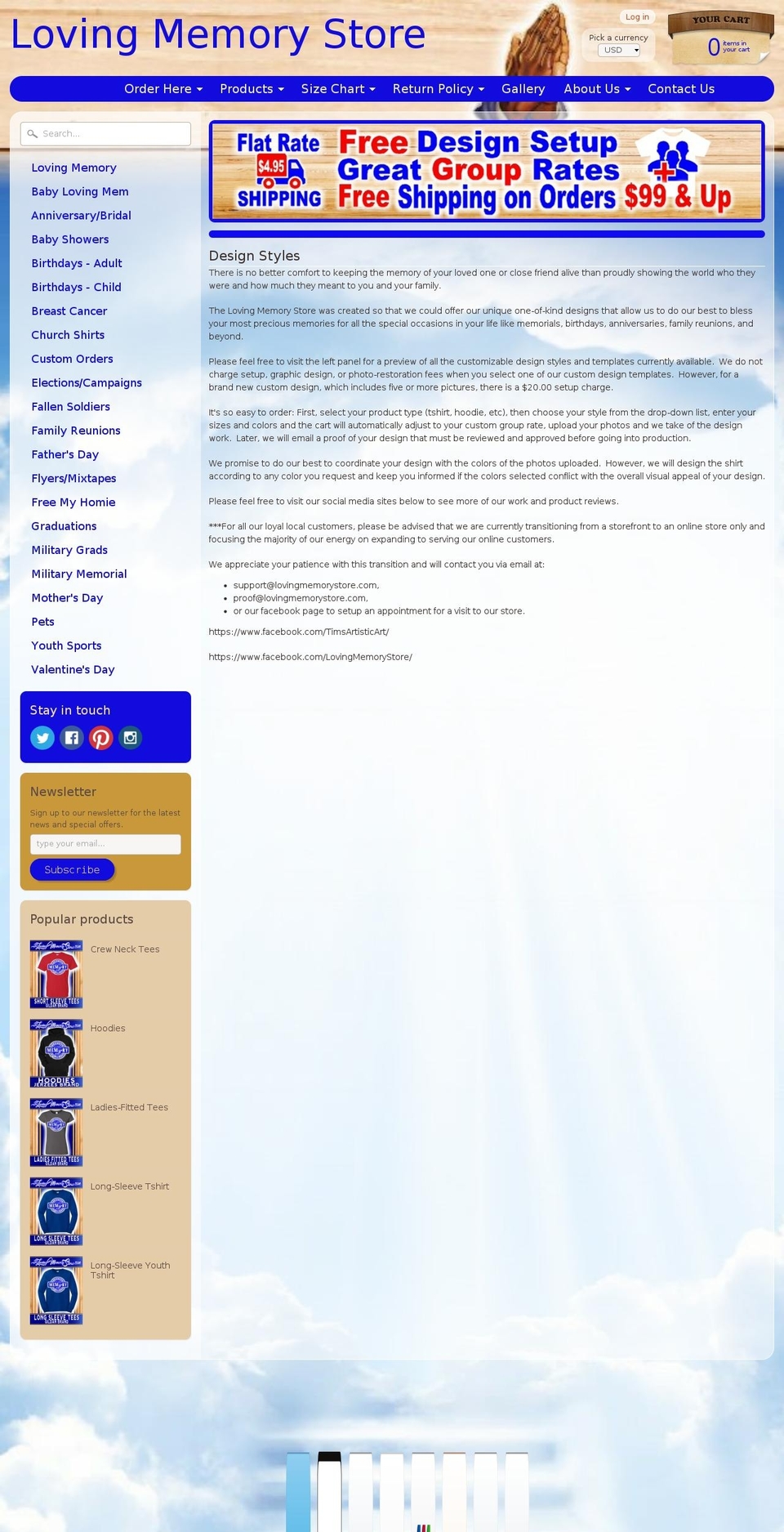 lovingmemorystore.com shopify website screenshot