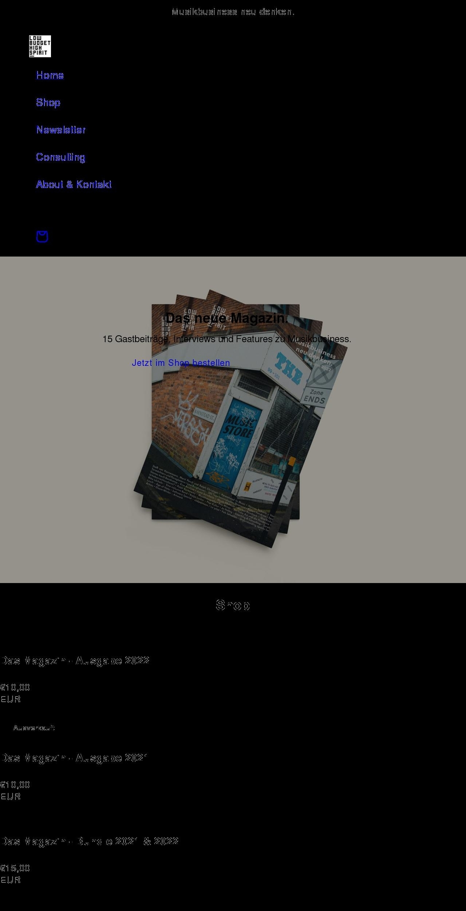 lowbudgethighspirit.com shopify website screenshot