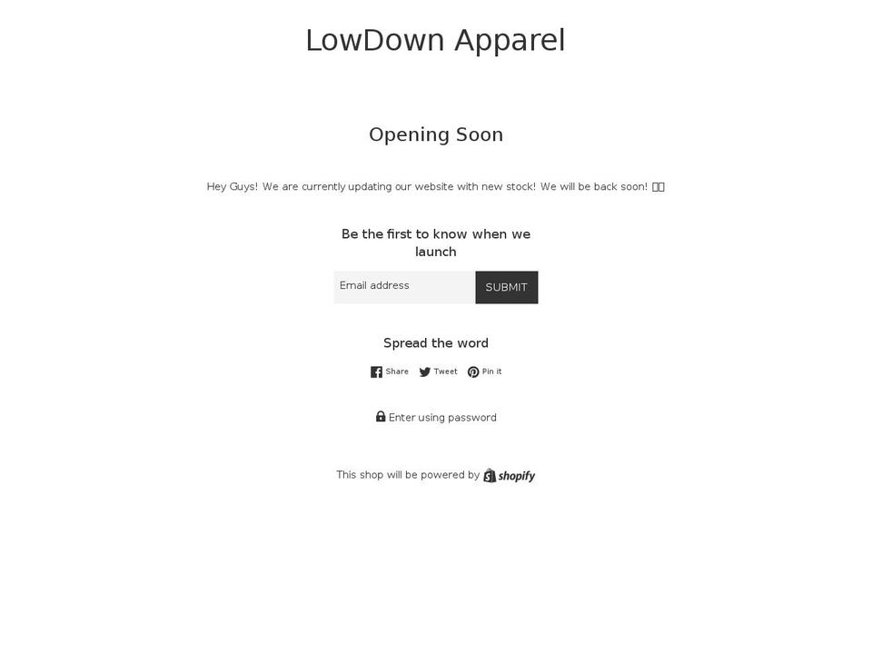lowdownapparel.com — Shopify storefront screenshot