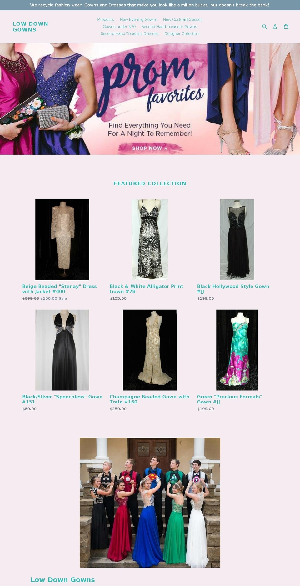 lowdowngowns.com shopify website screenshot