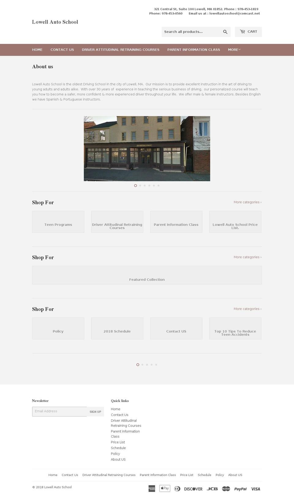 lowellautoschool.com — Shopify storefront screenshot