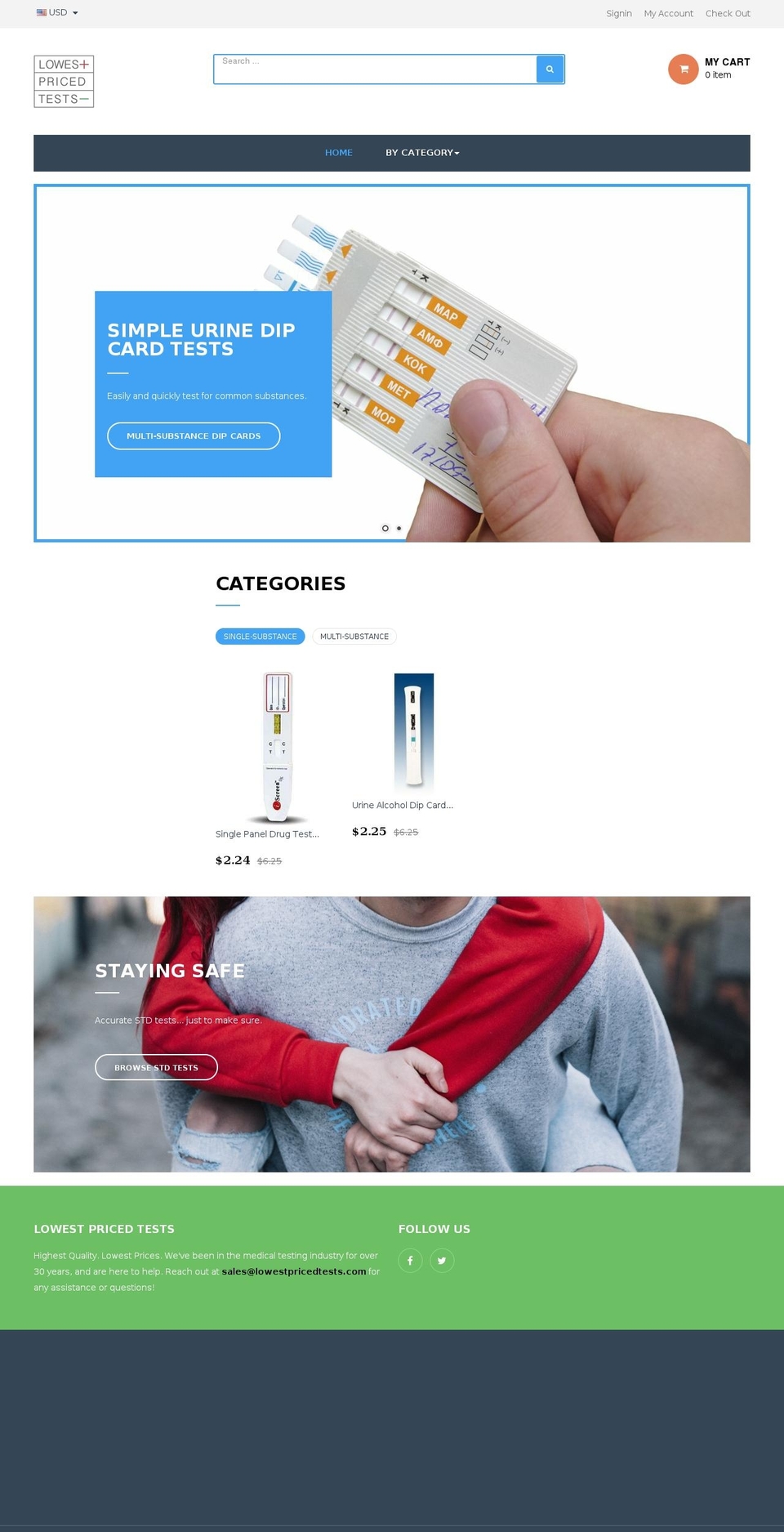 lowestpricedtests.com — Shopify storefront screenshot