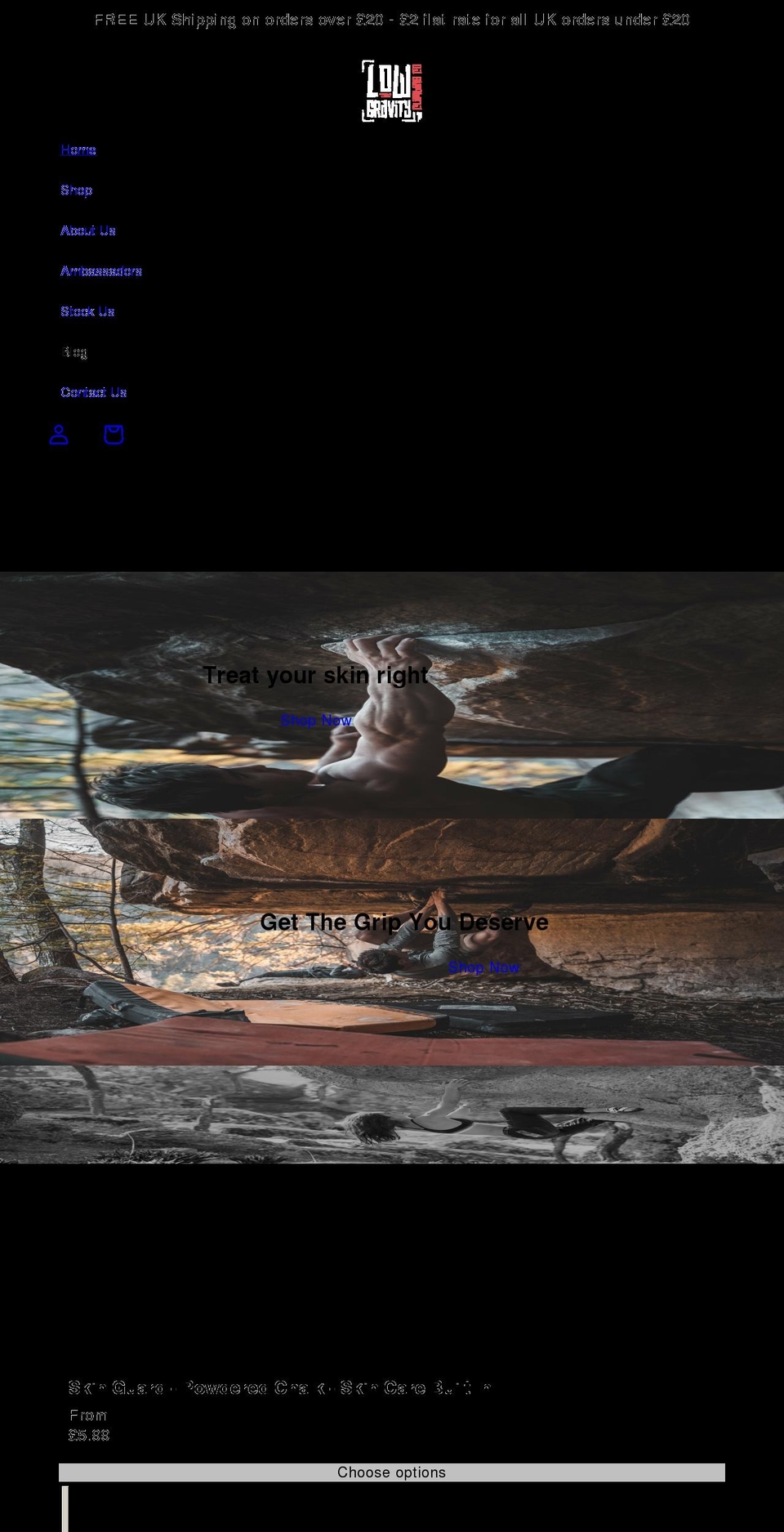 lowgravityclimbing.com shopify website screenshot