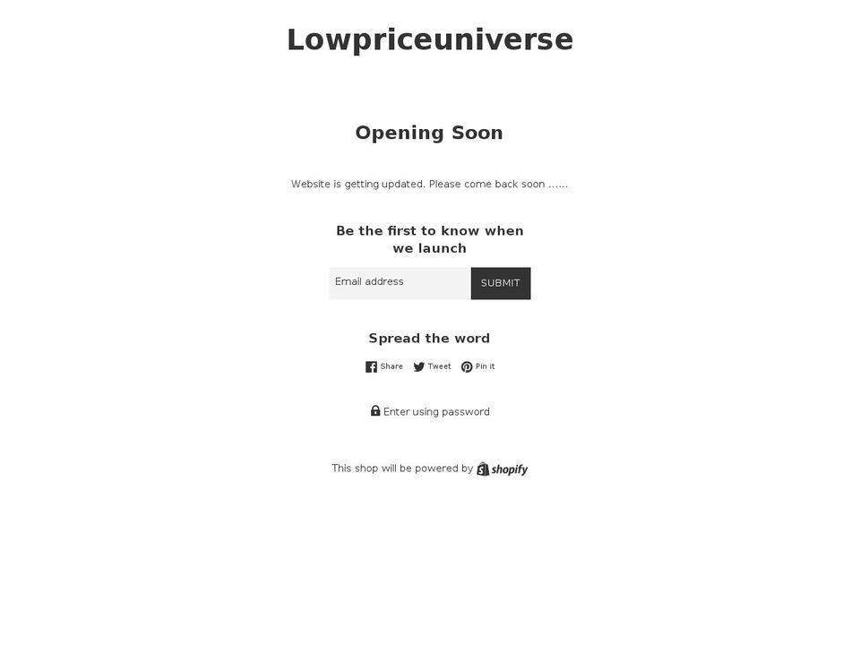 lowpriceuniverse.com — Shopify storefront screenshot
