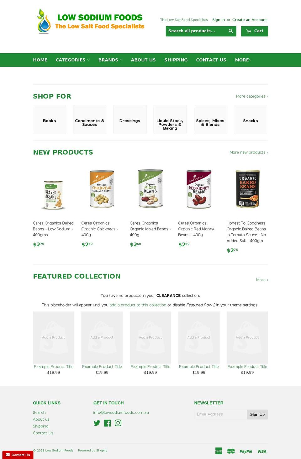 lowsodiumfoods.com.au shopify website screenshot
