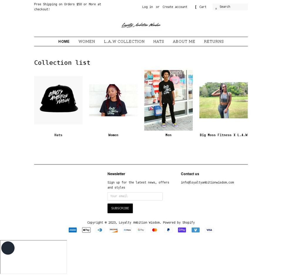 loyaltyambitionwisdom.com shopify website screenshot