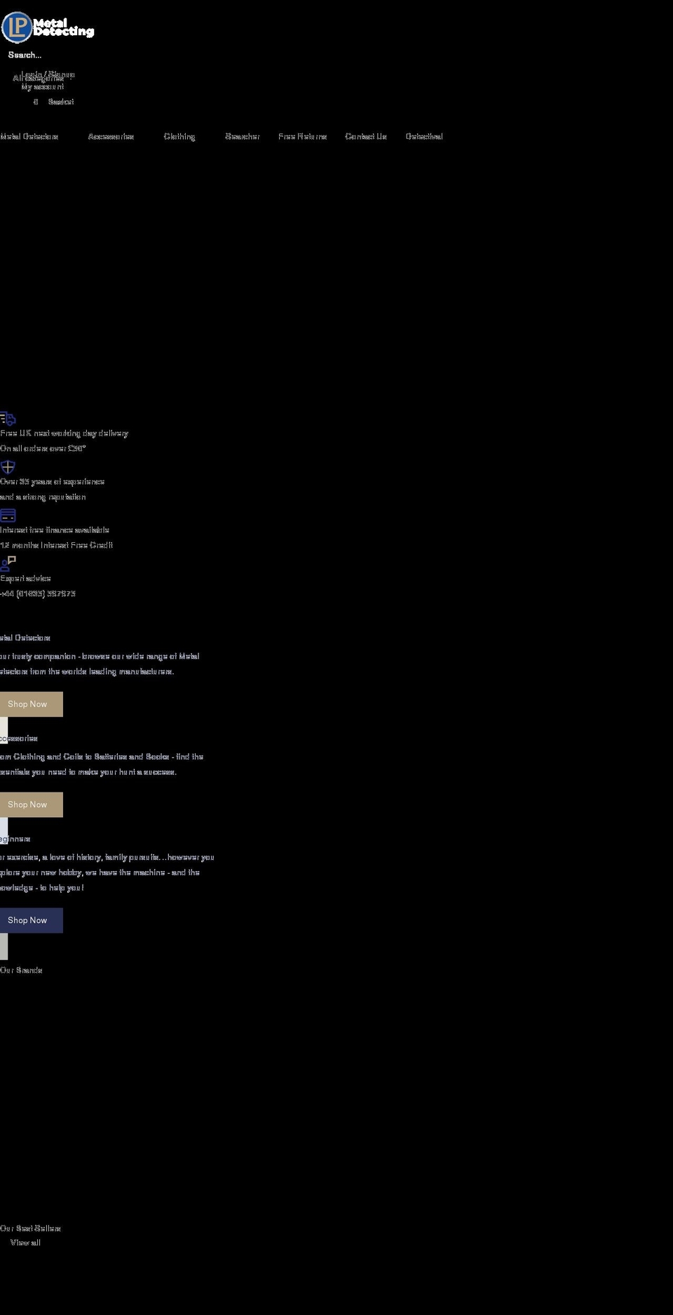 lpmetaldetecting.com shopify website screenshot