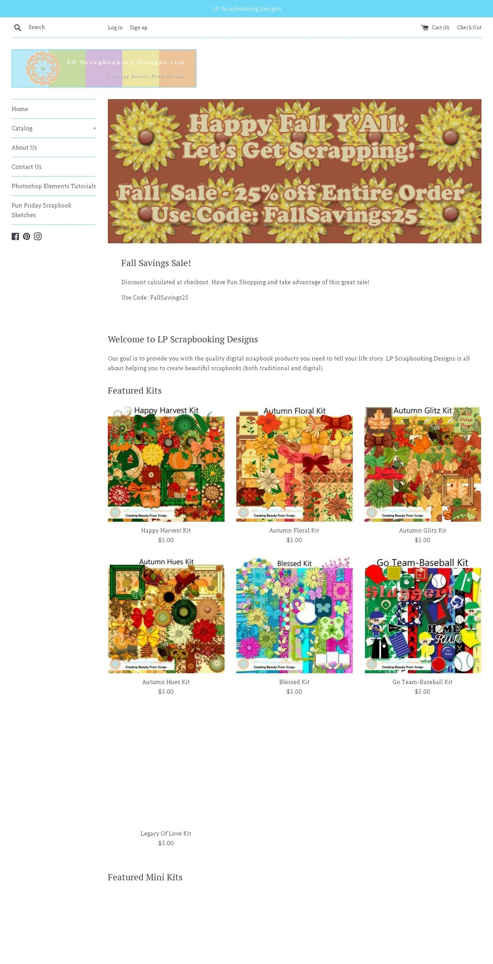 lpscrapbookingdesigns.com — Shopify storefront screenshot