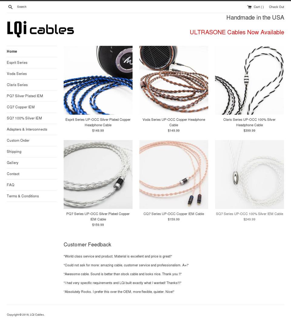 lqicables.com shopify website screenshot