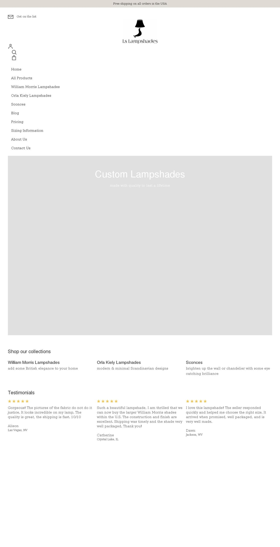 lslampshades.com shopify website screenshot
