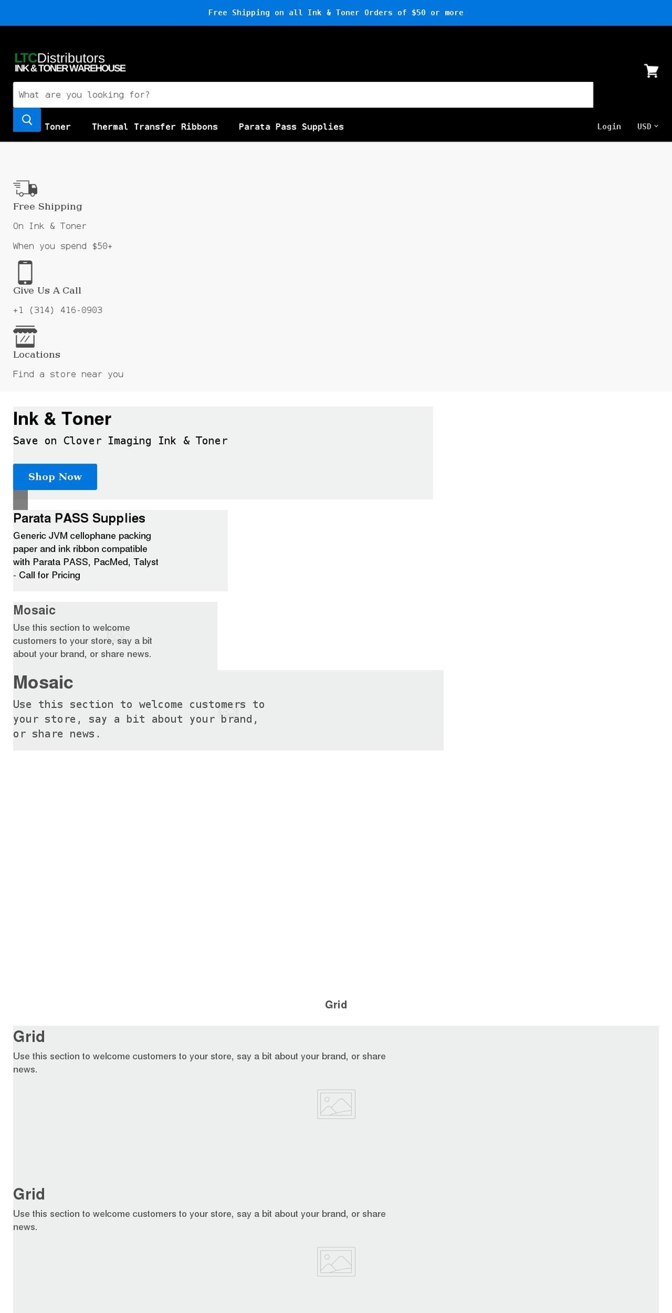 ltcdistributors.com shopify website screenshot