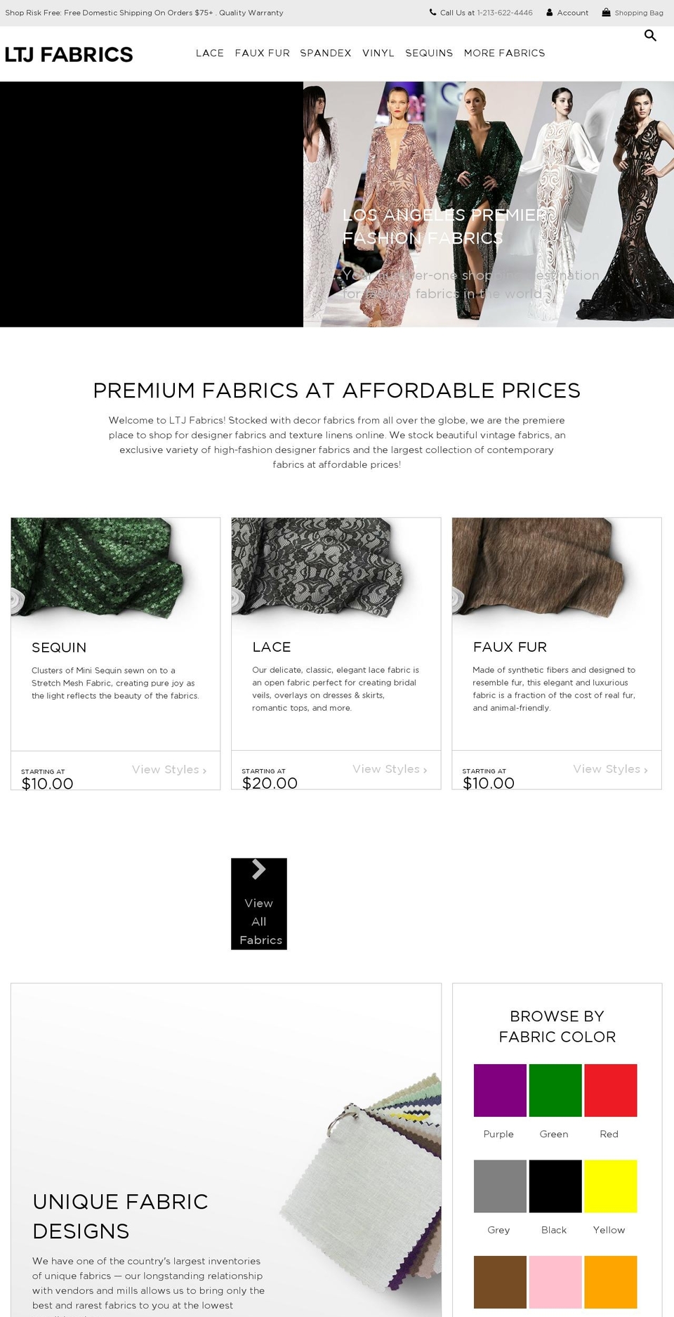 Stage LTJ Shopify theme site example ltjfabrics.com