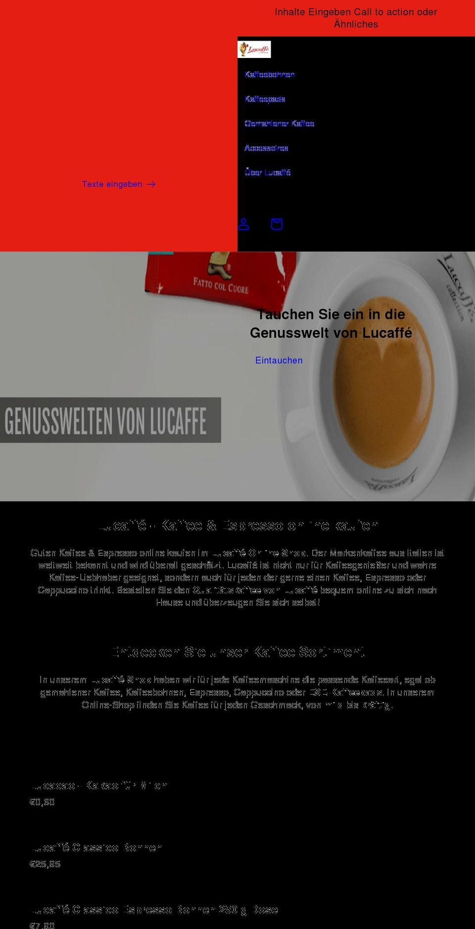 lucaffe-shop.de shopify website screenshot